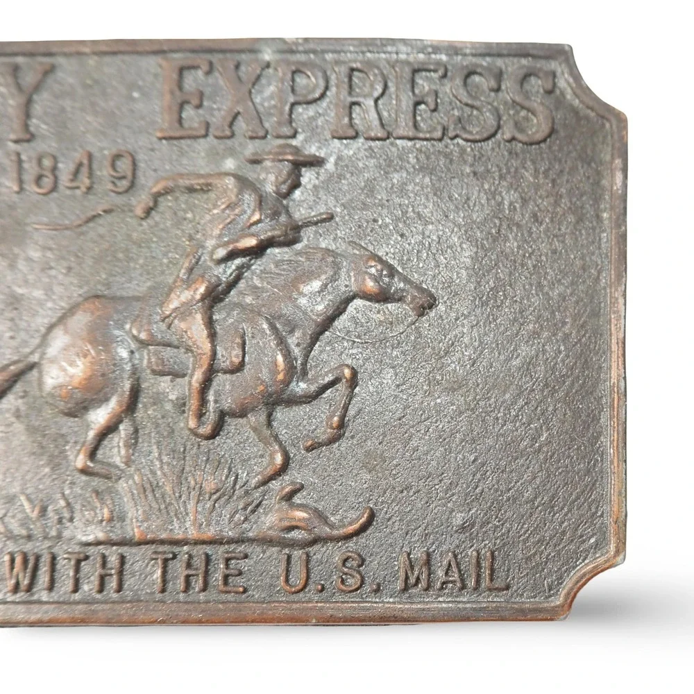 Vintage Pony Express From 1849 Belt Buckle Western Cowboy Horse US Mail Bronze‎